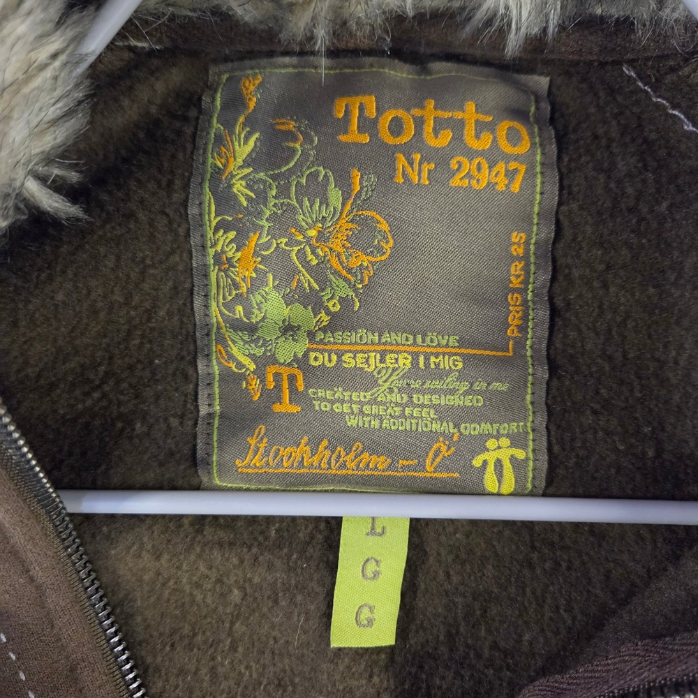 Vintage Y2K Totto Nr 2947 Faux Fur Trim Zip Up Hoodie Brown Earth Tone Large - Picture 2 of 8